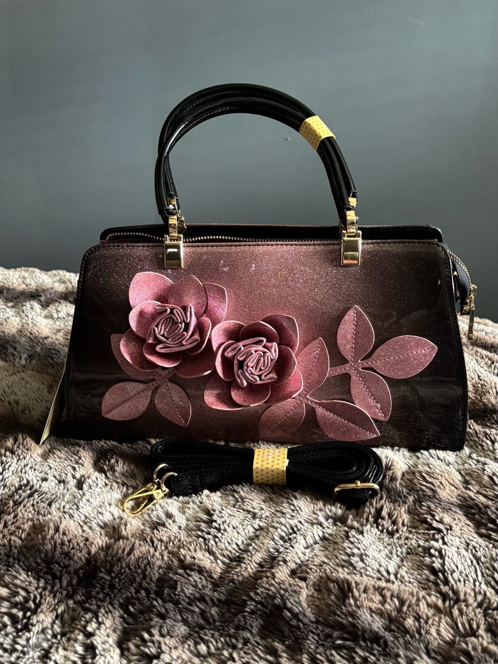 NWT Patent Rosegold Barrel Purse